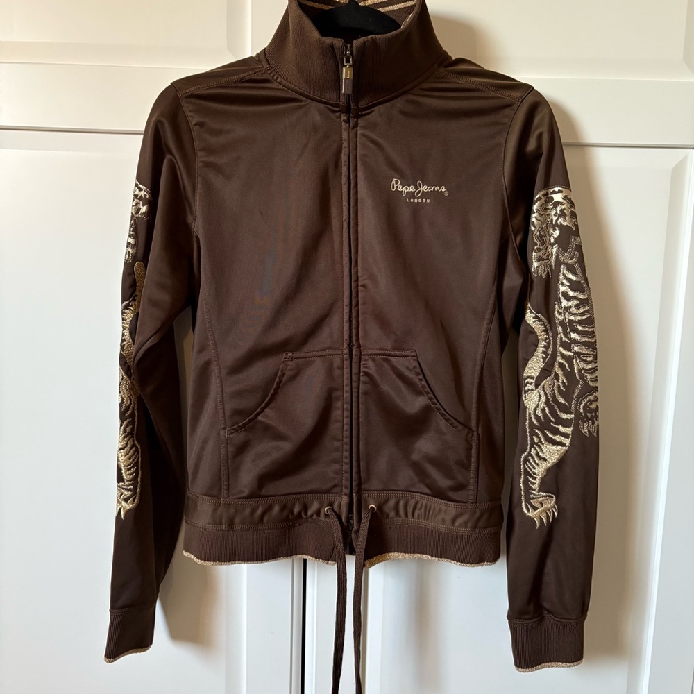 Pepe Jeans Brown Jacket with Tiger Design